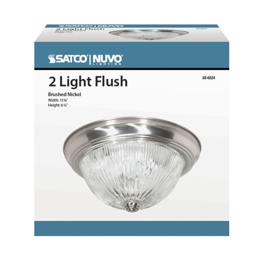 Flush Mount Nuvo 60-6024 2 Light - 13 in. - Flush Mount - Clear Ribbed Glass - Color retail packaging - Brushed Nickel Finish Nuvo