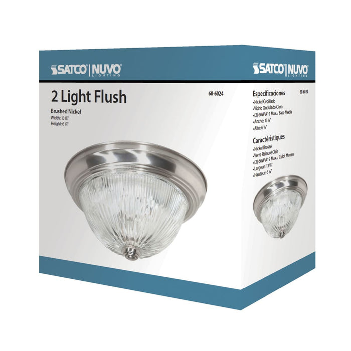 Flush Mount Nuvo 60-6024 2 Light - 13 in. - Flush Mount - Clear Ribbed Glass - Color retail packaging - Brushed Nickel Finish Nuvo
