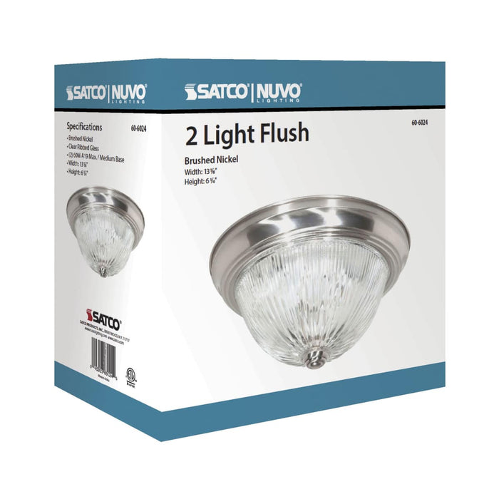 Flush Mount Nuvo 60-6024 2 Light - 13 in. - Flush Mount - Clear Ribbed Glass - Color retail packaging - Brushed Nickel Finish Nuvo