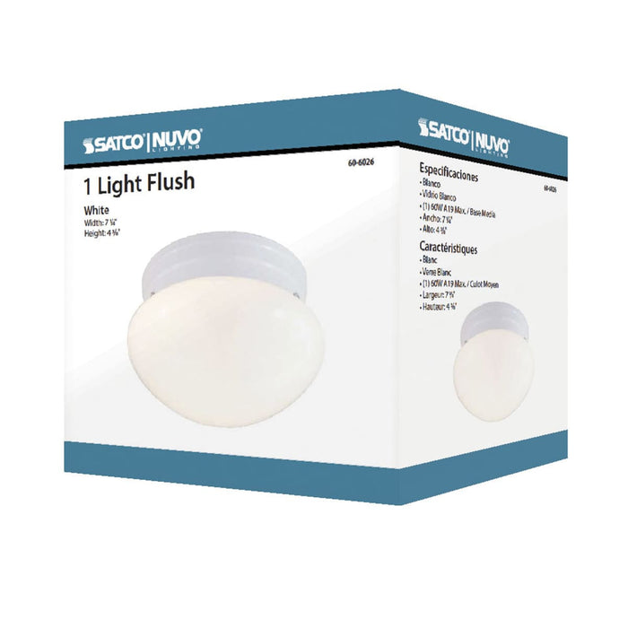 Flush Mount Nuvo 60-6026 1 Light - 8 in. - Flush Mount - Small White Mushroom - Color retail packaging - White Finish Nuvo