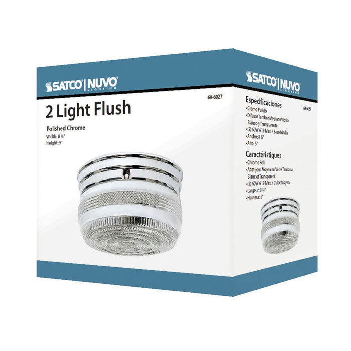 Flush Mount Nuvo 60-6027 2 Light - 8 in. - Flush Mount - Medium Crystal / White Drum - Color retail packaging - Polished Chrome Finish Nuvo