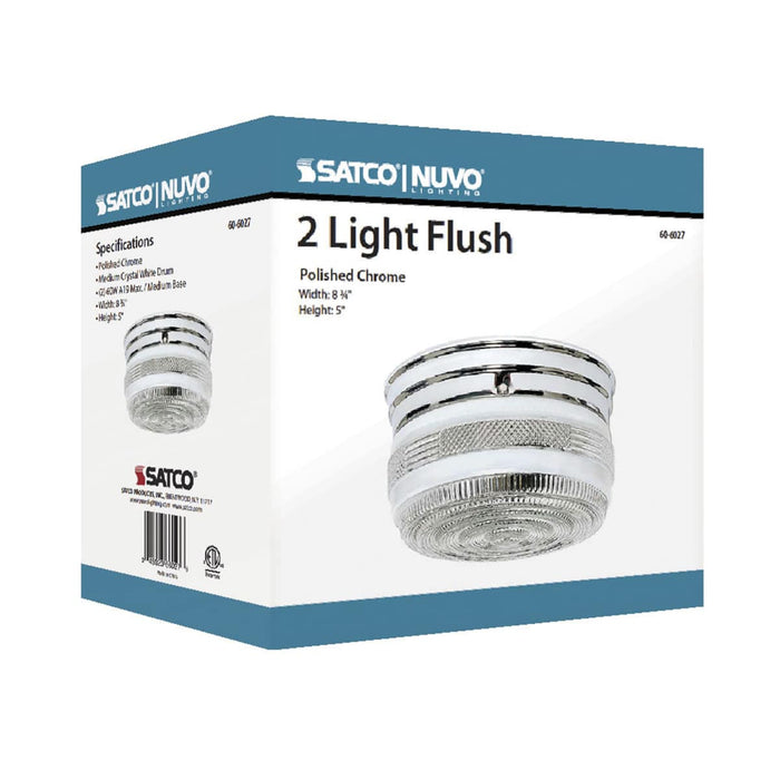 Flush Mount Nuvo 60-6027 2 Light - 8 in. - Flush Mount - Medium Crystal / White Drum - Color retail packaging - Polished Chrome Finish Nuvo