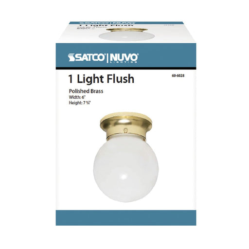 Flush Mount Nuvo 60-6028 1 Light - 6 in. - Ceiling Fixture - White Ball - Color retail packaging - Polished Brass Finish Nuvo