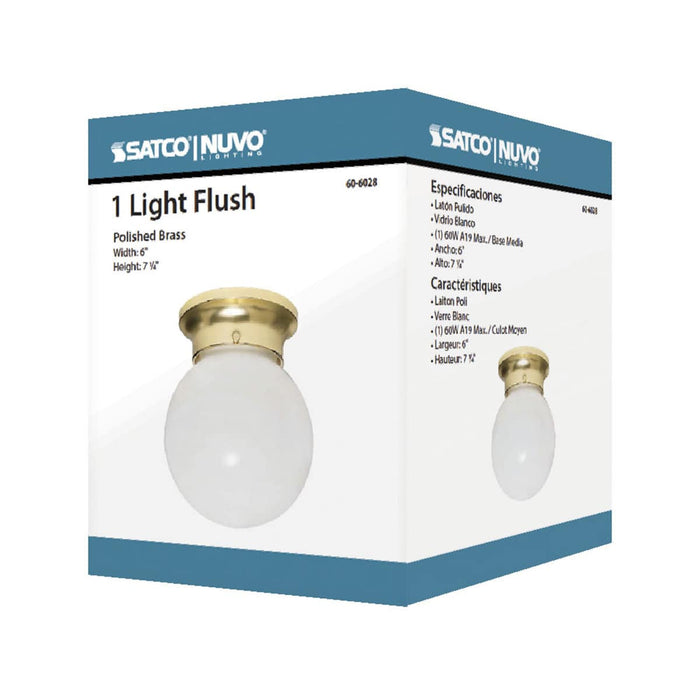 Flush Mount Nuvo 60-6028 1 Light - 6 in. - Ceiling Fixture - White Ball - Color retail packaging - Polished Brass Finish Nuvo