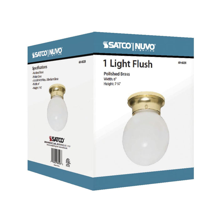 Flush Mount Nuvo 60-6028 1 Light - 6 in. - Ceiling Fixture - White Ball - Color retail packaging - Polished Brass Finish Nuvo