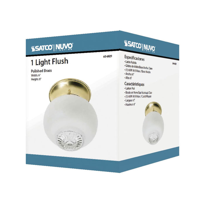Flush Mount Nuvo 60-6029 1 Light - 6 in. - Ceiling Fixture - Clear Bottom Squat Ball - Color retail packaging - Polished Brass Finish Nuvo