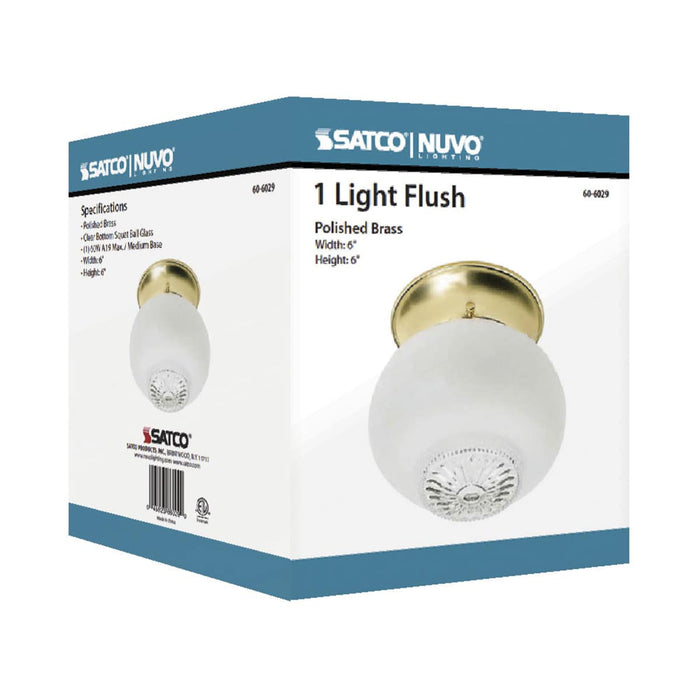 Flush Mount Nuvo 60-6029 1 Light - 6 in. - Ceiling Fixture - Clear Bottom Squat Ball - Color retail packaging - Polished Brass Finish Nuvo
