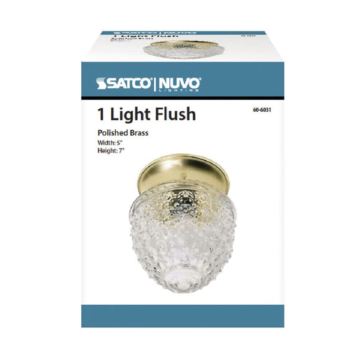 Flush Mount Nuvo 60-6031 1 Light - 6 in. - Ceiling Fixture - Clear Pineapple Glass - Color retail packaging - Polished Brass Finish Nuvo