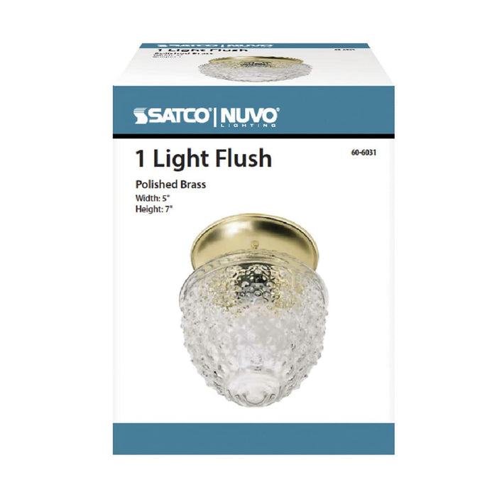 Flush Mount Nuvo 60-6031 1 Light - 6 in. - Ceiling Fixture - Clear Pineapple Glass - Color retail packaging - Polished Brass Finish Nuvo