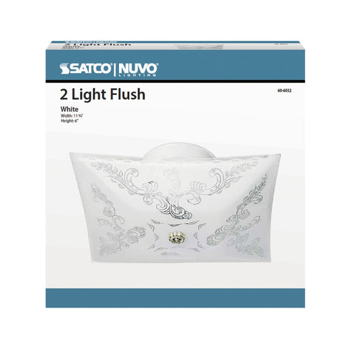 Flush Mount Nuvo 60-6032 2 Light - 12 in. - Ceiling Fixture - Square Floral - Color retail packaging - White Finish Nuvo
