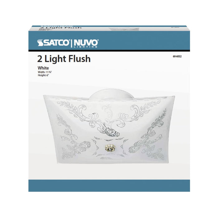 Flush Mount Nuvo 60-6032 2 Light - 12 in. - Ceiling Fixture - Square Floral - Color retail packaging - White Finish Nuvo
