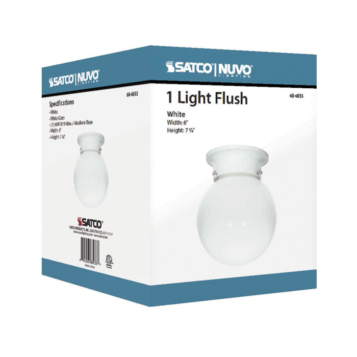 Flush Mount Nuvo 60-6033 1 Light - 6 in. - Ceiling Fixture - White Ball - Color retail packaging - White Finish Nuvo