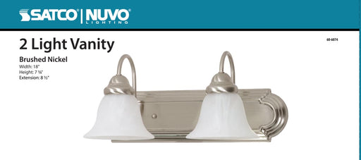 Vanity Nuvo 60-6074 Ballerina - 2 Light - 18 in. - Vanity with Alabaster Glass Bell Shades - Color retail packaging - Brushed Nickel Finish Nuvo