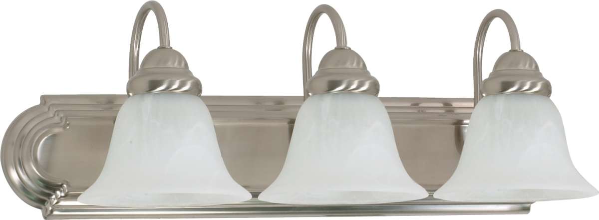 Vanity Nuvo 60-6075 Ballerina - 3 Light - 24 in. - Vanity with Alabaster Glass Bell Shades - Color retail packaging - Brushed Nickel Finish Nuvo