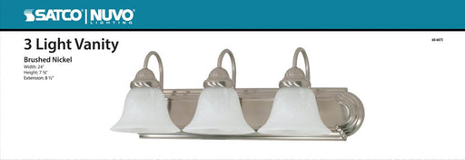 Vanity Nuvo 60-6075 Ballerina - 3 Light - 24 in. - Vanity with Alabaster Glass Bell Shades - Color retail packaging - Brushed Nickel Finish Nuvo