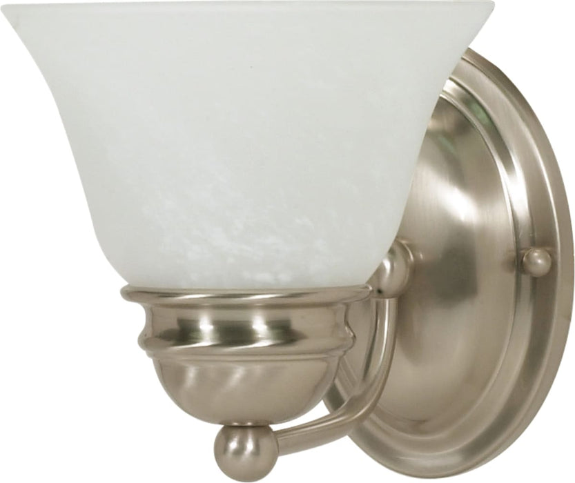 Vanity Nuvo 60-6077 Empire - 1 Light - 7 in. - Vanity with Alabaster Glass Bell Shades - Color retail packaging - Brushed Nickel Finish Nuvo