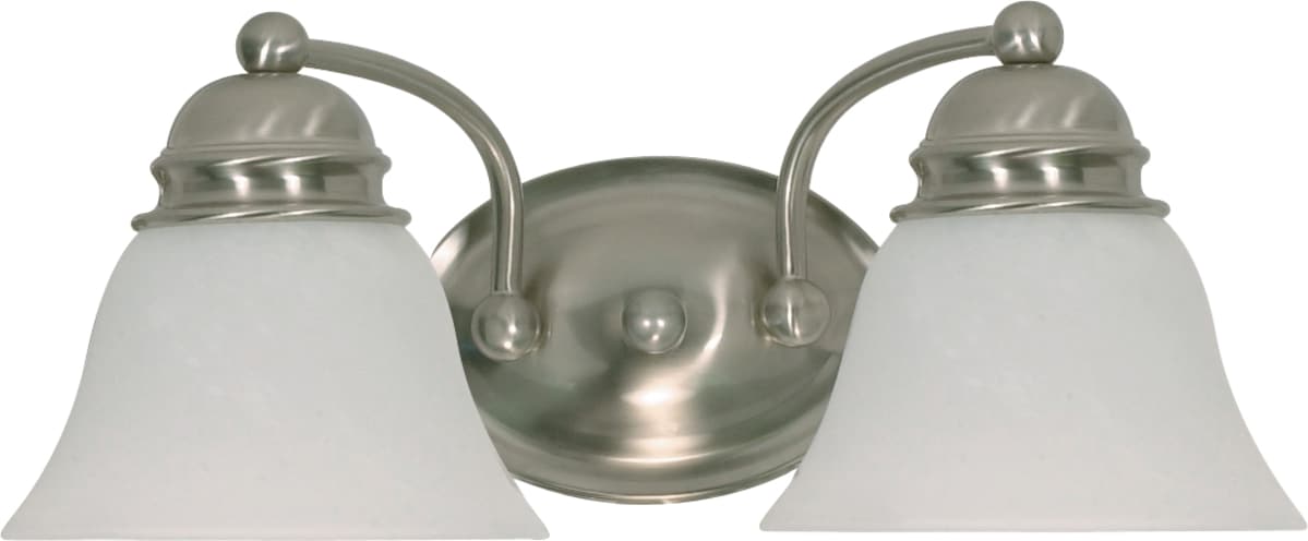 Vanity Nuvo 60-6078 Empire - 2 Light - 15 in. - Vanity with Alabaster Glass Bell Shades - Color retail packaging - Brushed Nickel Finish Nuvo