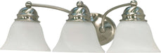 Vanity Nuvo 60-6079 Empire - 3 Light - 21 in. - Vanity with Alabaster Glass Bell Shades - Color retail packaging - Brushed Nickel Finish Nuvo