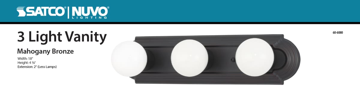 Vanity Nuvo 60-6080 3 Light - 18 in. - Vanity Racetrack Style - Color retail packaging - Mahogany Bronze Finish Nuvo