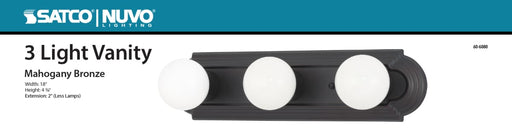 Vanity Nuvo 60-6080 3 Light - 18 in. - Vanity Racetrack Style - Color retail packaging - Mahogany Bronze Finish Nuvo