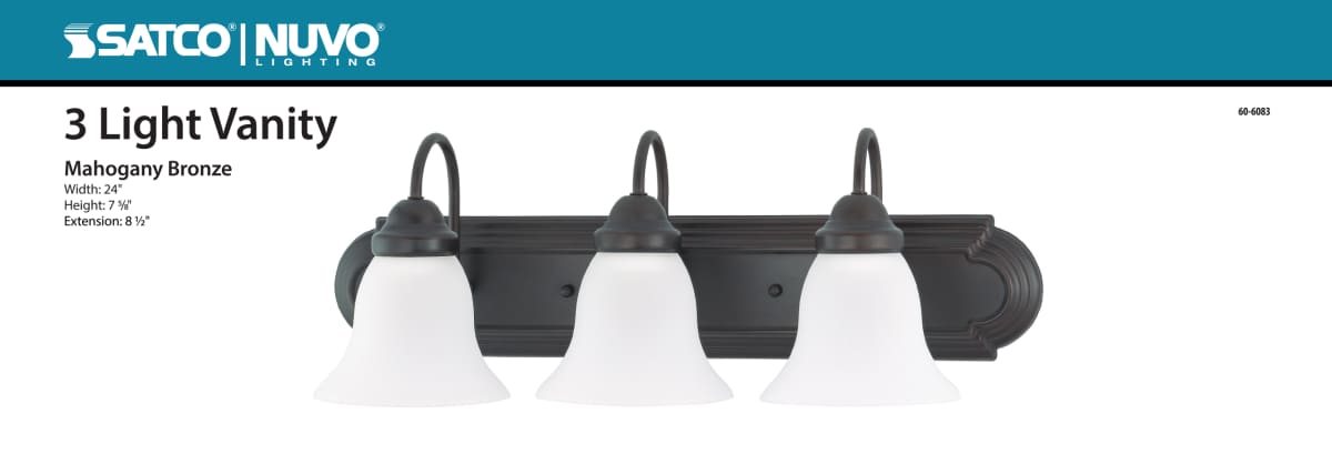 Vanity Nuvo 60-6083 Ballerina - 3 Light - 24 in. - Vanity with Frosted White Glass - Color retail packaging - Mahogany Bronze Finish Nuvo