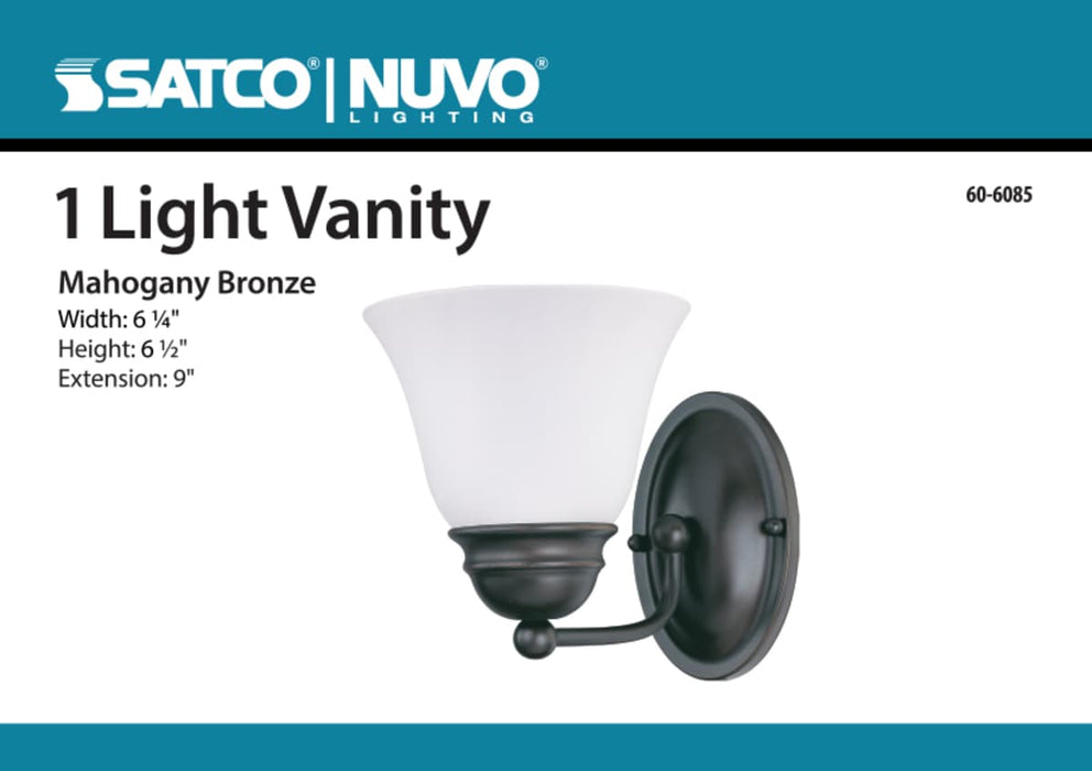 Vanity Nuvo 60-6085 Empire - 1 Light - 7 in. - Vanity with Frosted White Glass - Color retail packaging - Mahogany Bronze Finish Nuvo