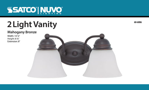 Vanity Nuvo 60-6086 Empire - 2 Light - 15 in. - Vanity with Frosted White Glass - Color retail packaging - Mahogany Bronze Finish Nuvo