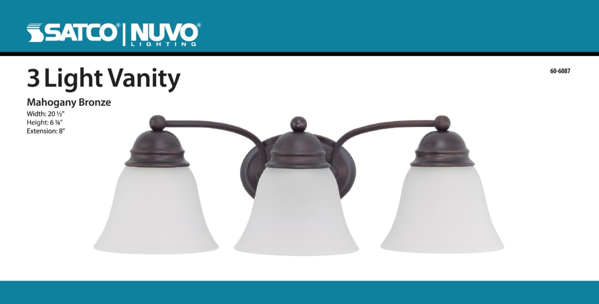 Vanity Nuvo 60-6087 Empire - 3 Light - 21 in. - Vanity with Frosted White Glass - Color retail packaging - Mahogany Bronze Finish Nuvo