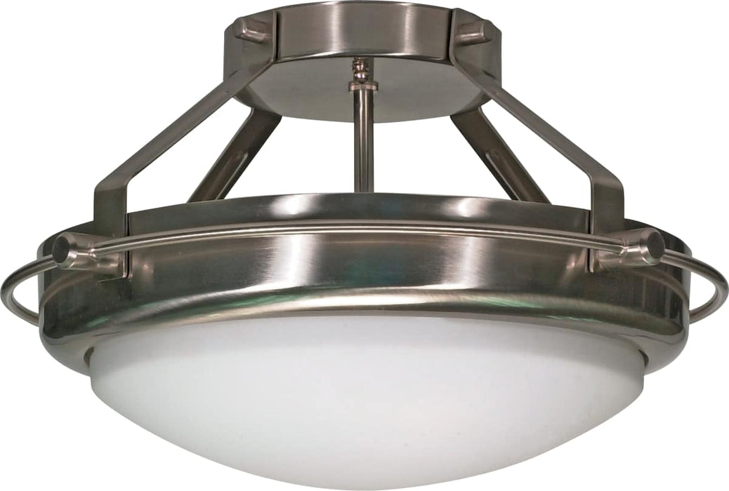 Semi Flush Nuvo 60-609 Polaris - 2 Light - 14 in. - Semi-Flush with Satin Frosted Glass Shades - Brushed Nickel Finish Nuvo