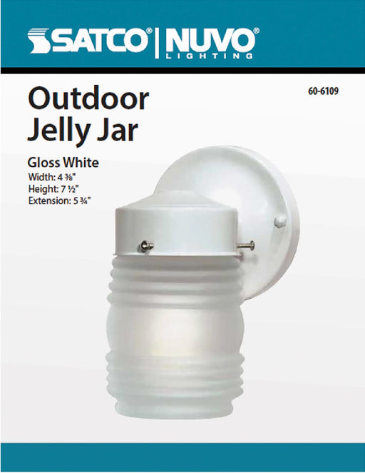 Wall Lantern Nuvo 60-6109 1 Light - 6 in. - Porch - Wall - Mason Jar with Frosted Glass - Color retail packaging - Gloss White Finish Nuvo