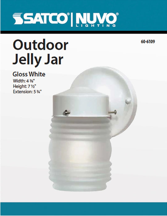 Wall Lantern Nuvo 60-6109 1 Light - 6 in. - Porch - Wall - Mason Jar with Frosted Glass - Color retail packaging - Gloss White Finish Nuvo