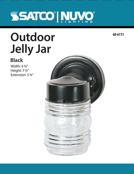 Wall Lantern Nuvo 60-6111 1 Light - 6 in. - Porch - Wall - Mason Jar with Clear Glass - Color retail packaging - Black Finish Nuvo