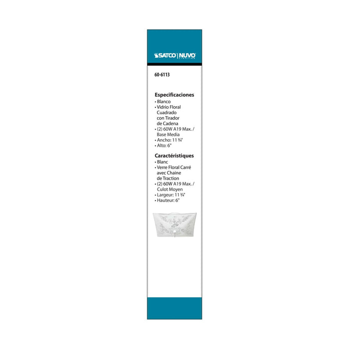 Flush Mount Nuvo 60-6113 2 Light - 12 in. - Ceiling Fixture - Square Floral with Pull Chain - Color retail packaging - White Finish Nuvo
