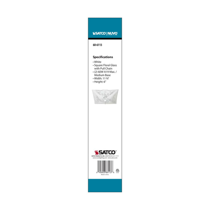 Flush Mount Nuvo 60-6113 2 Light - 12 in. - Ceiling Fixture - Square Floral with Pull Chain - Color retail packaging - White Finish Nuvo