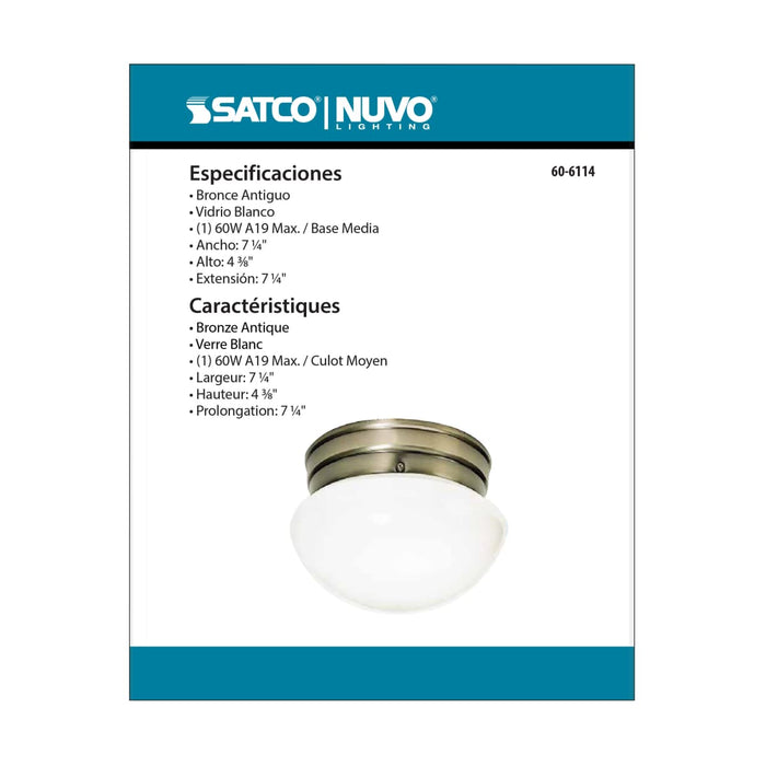Flush Mount Nuvo 60-6114 1 Light - 8 in. - Flush Mount - Small Antique Brass Mushroom - Color retail packaging Nuvo