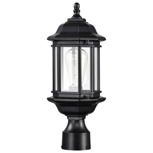 Post Lantern Nuvo 60-6116 Hopkins Outdoor Collection 16 inch Small Post Light Pole Lantern - Matte Black Finish with Clear Glass Nuvo