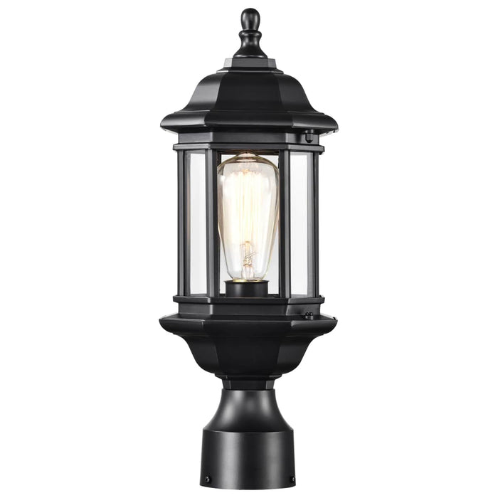 Post Lantern Nuvo 60-6116 Hopkins Outdoor Collection 16 inch Small Post Light Pole Lantern - Matte Black Finish with Clear Glass Nuvo