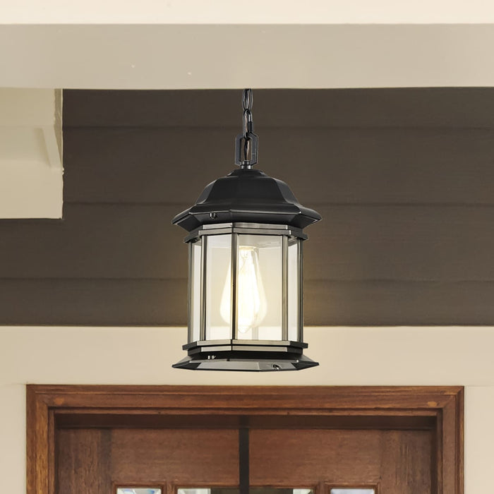 Hanging Lantern Nuvo 60-6117 Hopkins Collection Outdoor 12 inch Hanging Lantern - Matte Black Finish with Clear Glass Nuvo