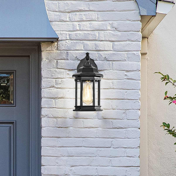 Wall Lantern Nuvo 60-6119 Hopkins Outdoor Collection 12 inch Small Wall Light - Matte Black Finish with Clear Glass Nuvo