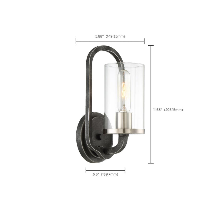 Sconce Nuvo 60-6121 1 Light - Sherwood Wall Sconce - Iron Black with Brushed Nickel Accents Finish - Clear Glass - Lamp Included Nuvo