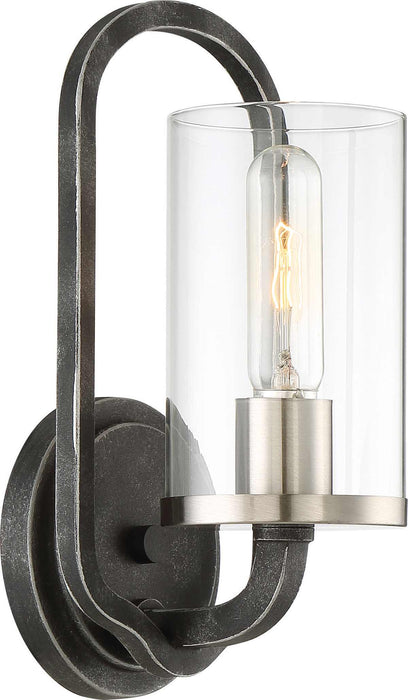 Sconce Nuvo 60-6121 1 Light - Sherwood Wall Sconce - Iron Black with Brushed Nickel Accents Finish - Clear Glass - Lamp Included Nuvo