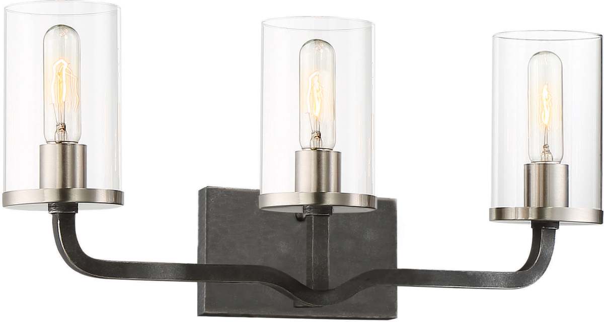 Vanity Nuvo 60-6123 Sherwood - 3 Light - Vanity - 24 in. - Iron Black with Brushed Nickel Accents Nuvo