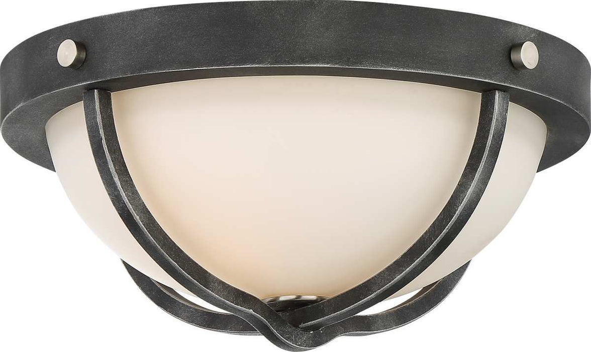Flush Mount Nuvo 60-6126 2 Light - Sherwood Flush Mount Fixture - Iron Black with Brushed Nickel Accents Finish - Frosted Etched Glass Nuvo