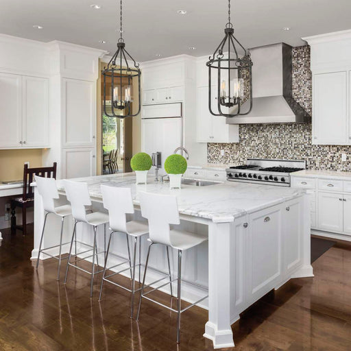 Pendant Nuvo 60-6127 4 Light - Sherwood Caged Pendant - Iron Black with Brushed Nickel Accents Finish - Clear Glass - Lamps Included Nuvo