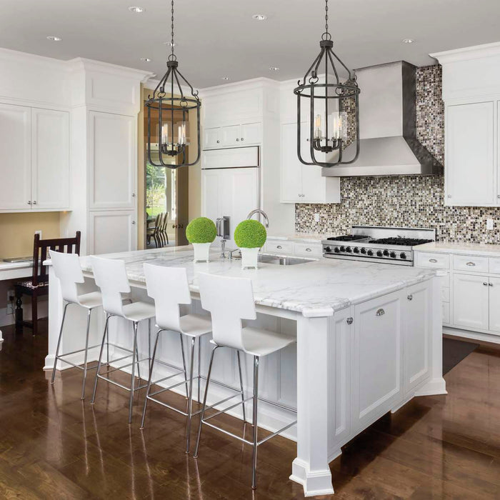 Pendant Nuvo 60-6127 4 Light - Sherwood Caged Pendant - Iron Black with Brushed Nickel Accents Finish - Clear Glass - Lamps Included Nuvo