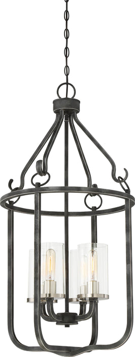 Pendant Nuvo 60-6127 4 Light - Sherwood Caged Pendant - Iron Black with Brushed Nickel Accents Finish - Clear Glass - Lamps Included Nuvo