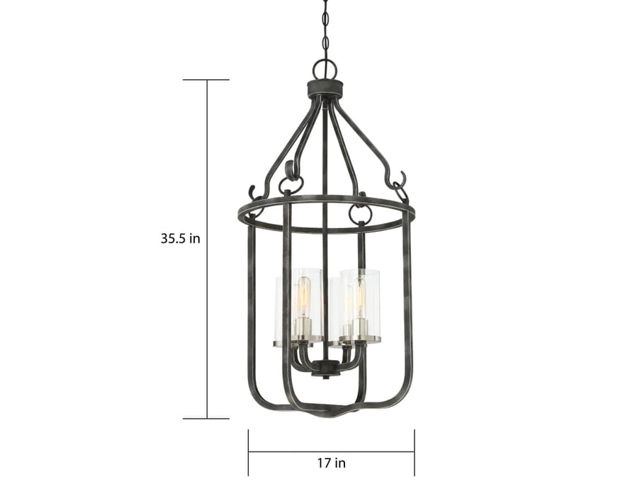 Pendant Nuvo 60-6127 4 Light - Sherwood Caged Pendant - Iron Black with Brushed Nickel Accents Finish - Clear Glass - Lamps Included Nuvo