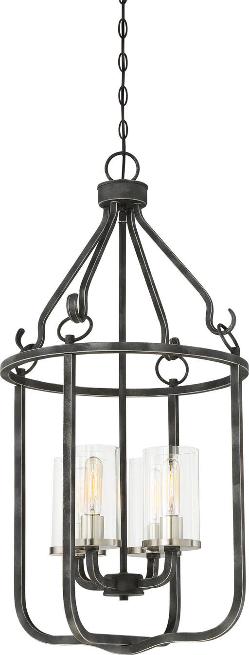 Pendant Nuvo 60-6127 4 Light - Sherwood Caged Pendant - Iron Black with Brushed Nickel Accents Finish - Clear Glass - Lamps Included Nuvo