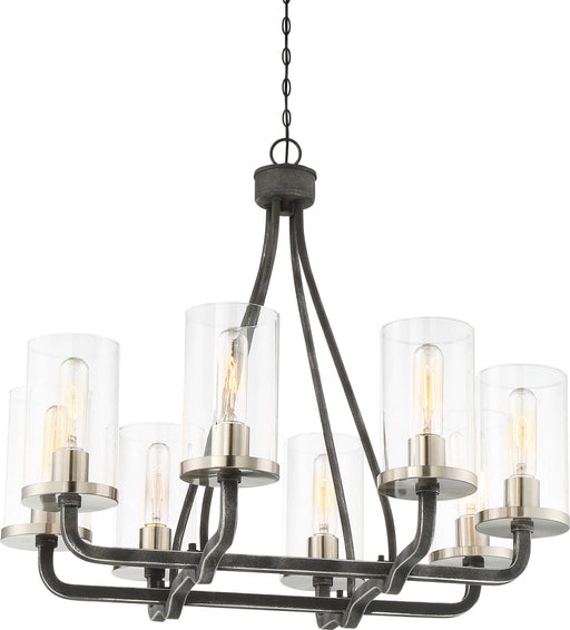 Chandelier Nuvo 60-6128 8 Light - Sherwood Chandelier - Iron Black with Brushed Nickel Accents Finish - Clear Glass - Lamps Included Nuvo