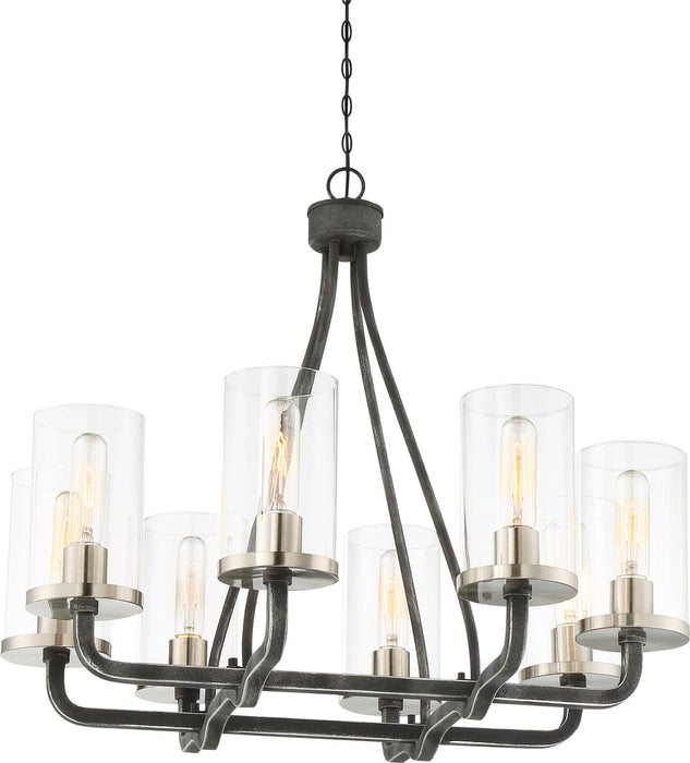 Chandelier Nuvo 60-6128 8 Light - Sherwood Chandelier - Iron Black with Brushed Nickel Accents Finish - Clear Glass - Lamps Included Nuvo